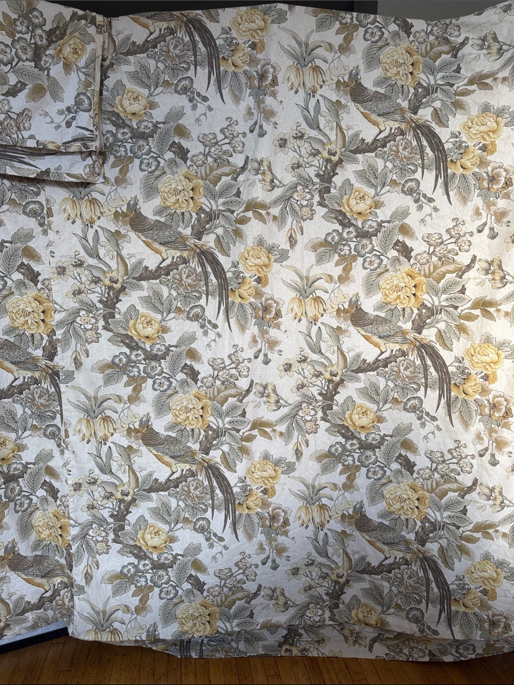 Elegant Pottery Barn, Chinoiserie, Linen, Peacock, Queen Duvet, Sham Set  EUC